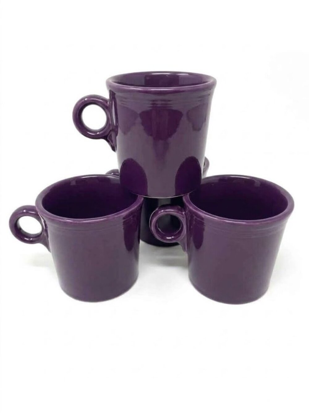 4 Fiestaware Homer Laughlin Plum Purple Tom & Jerry Ring Handed Deco Mugs Cups